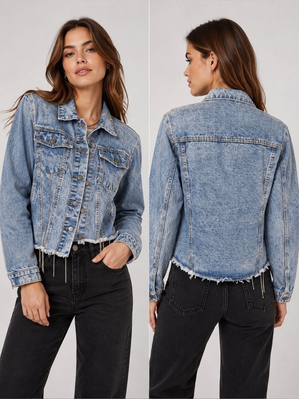Rhinestone Ladies Denim Jacket | Glam Boho Raw Hem Western Cowgirl Nashville New